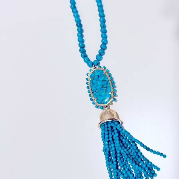 KENDRA SCOTT Tatiana Long Beaded Turquoise Tassel Statement Necklace - Picture 4 of 12